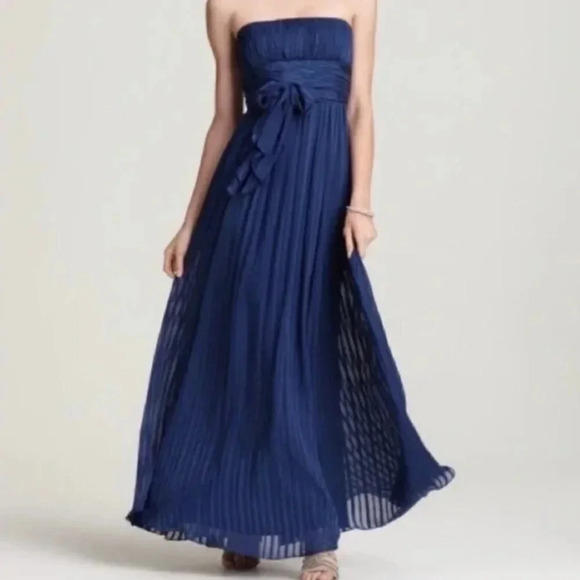 BCBGMaxAzria Timona Silk Navy Blue Shadow Stripe Strapless Gown Dress Size 0 - Picture 5 of 16